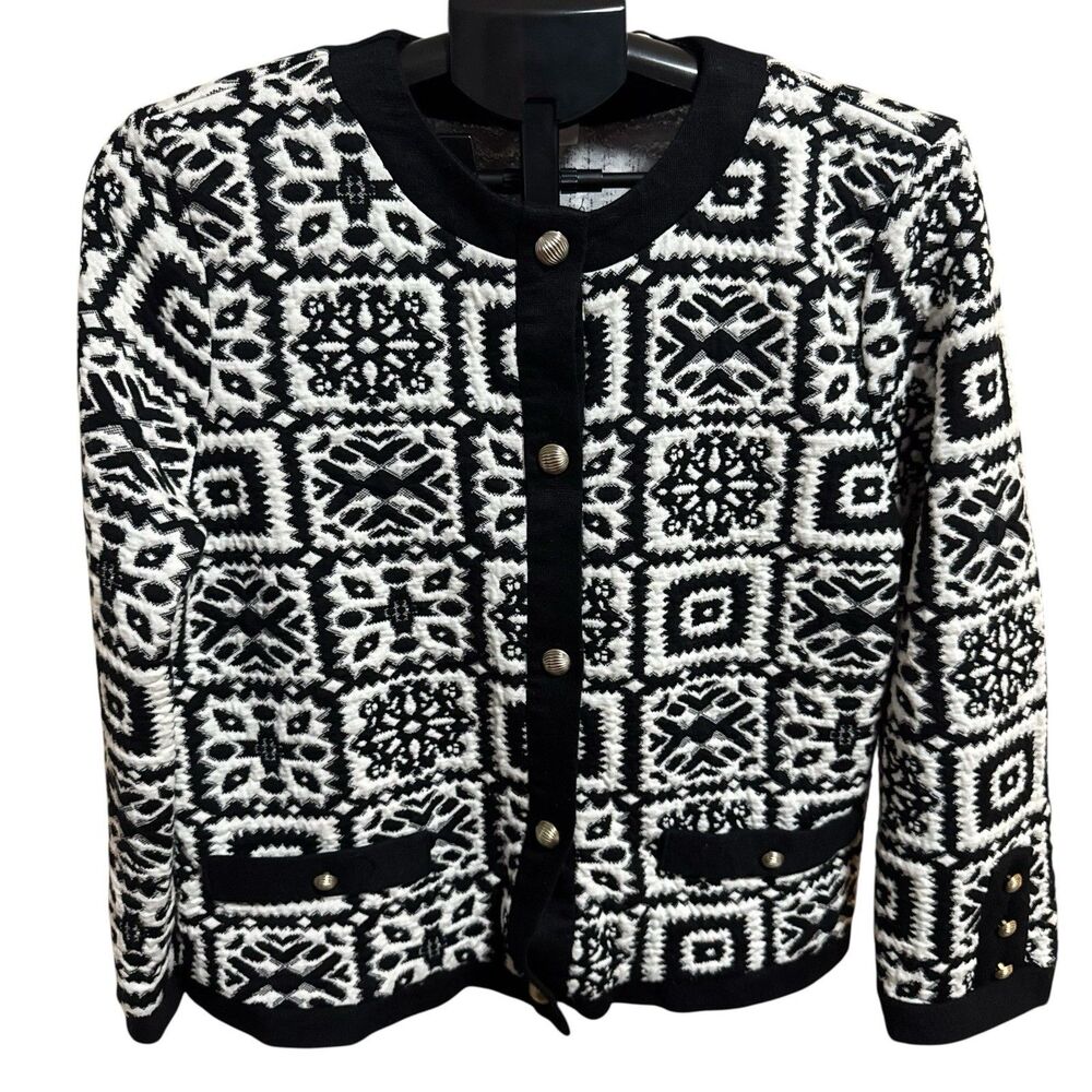 Vintage Stuart Alan Womens Jacket Cardigan Size 14 Black White Textured
